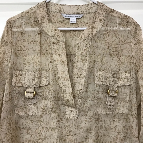 DVF 100% Silk ‘Danielle’ Crepe Blouse Roll Tab Long Sleeve Sheer Large - Picture 2 of 12